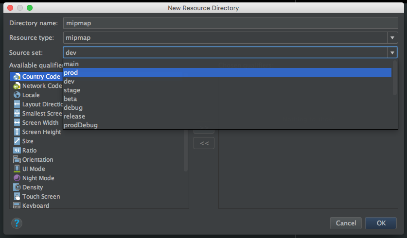 new android resource directory dialog